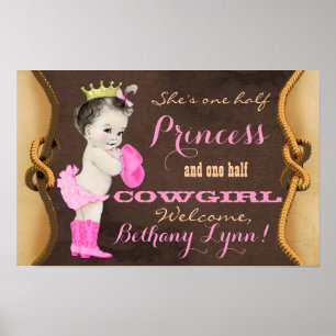 Banner de Poster de Chuveiro de Bebê Princesa Cowg