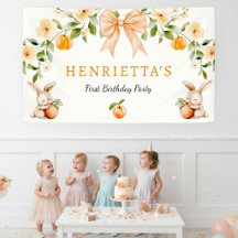 Banner de Primeiro Aniversário do Coelho Floral de