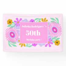 Banner floral moderno cor-de-rosa chic para 50º an