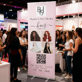 Banner Retrátil Blush Pink Script Photo Logo QR Hair Extensions