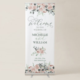 Banner Retrátil Boas-vindas a Watercolor Dusty Rosa Eucalyptus Wed