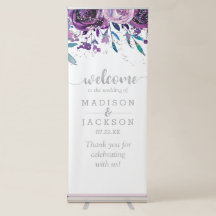 Chic Purple Floral & Silver Wedding Bem-vindo