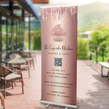 Cupcake Rose Gold Glitter Drips Código QR Padaria