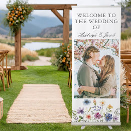 Banner Retrátil Elegant Wildflower Spring Wedding Photo Customized