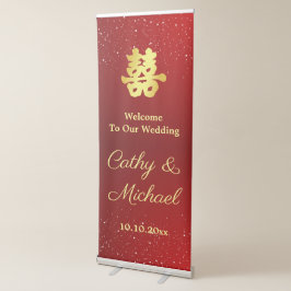 Banner Retrátil Floco de neve de casamento chinês vermelho bem-vin