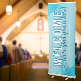 Banner Retrátil Igreja das Folhas Azul-Claro Modernas Boas-Vindas 