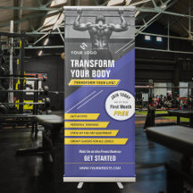 Logotipo Azul e Amarelo de Promoção de Fitness de 