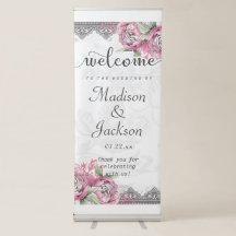 Romântica Chic Peony Floral & Lace Weding Bem-vind