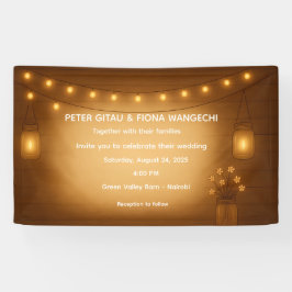 Banner Rustic Mason Jar Wedding com Luzes String