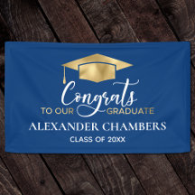 Banner Simples de Graduação Dourada Azul