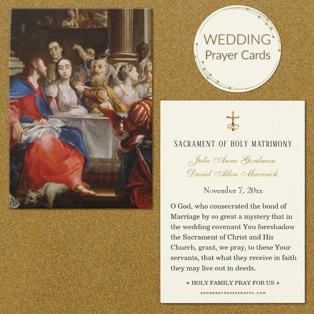 Banquete no Cartaz Sagrado do Casamento da Cana (Traditional Catholic Wedding Prayer Cards)