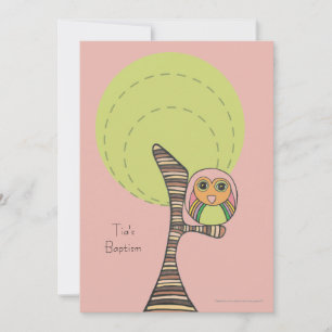 Baptism Christening Retro Stripes Owl Convite