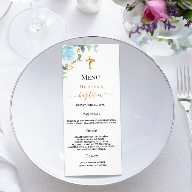 Baptism Menu Light Blue boy floral (Criador carregado)