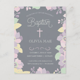 Baptismo, convite do batismo - flores & cruz