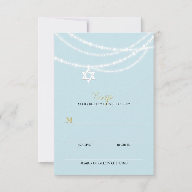 Bar Azul Mitzvah Sparkles Star De David RSVP Card (Frente)