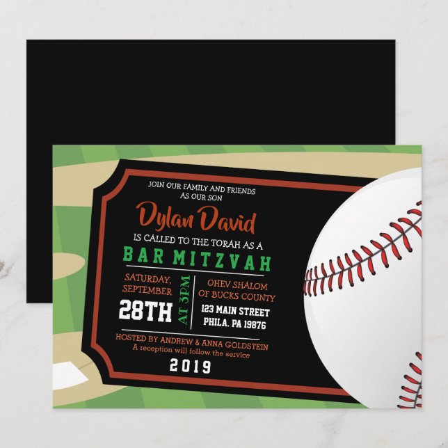 Bar BASEBALL TICKET Bat Mitzvah Convite (Frente/Verso)
