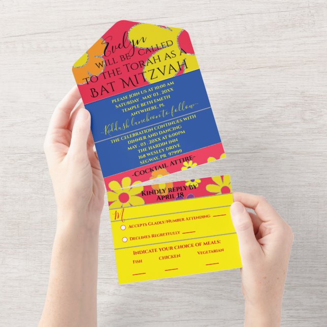 Bar Bat Mitzvah All em uma Flores de Convite (Tearaway)