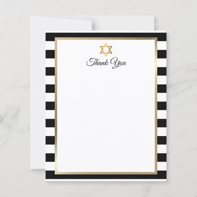 Bar Bat Mitzvah Black White Stripe Thank You Note (Frente)