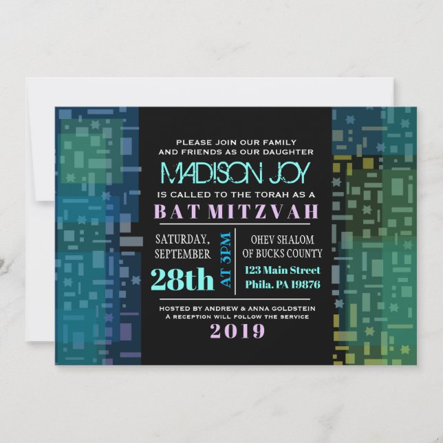 Bar Bat Mitzvah FALTANDO STARS & SQUARES Convite (Frente)