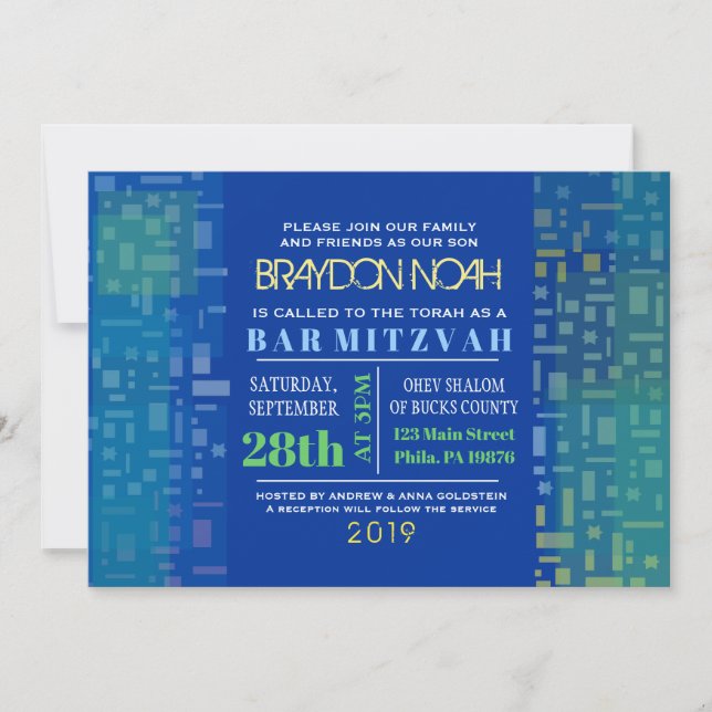 Bar Bat Mitzvah FALTANDO STARS & SQUARES Convite (Frente)