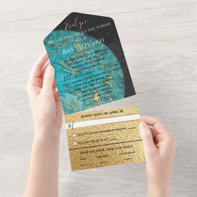 Bar Bat Mitzvah Tudo em Um Convite Exterior (Aba destacável)