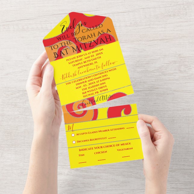 BAR BM Bat Mitzvah All n One Invite Glitter Swirl (Aba destacável)