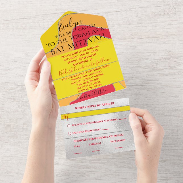 BAR BM Bat Mitzvah All One Invitation Glitter Wave (Aba destacável)