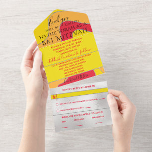 BAR BM Bat Mitzvah All One Invitation Glitter Wave
