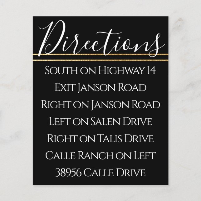 BAR BM Bat Mitzvah Elegante Cartão de Direção Dour (Frente)