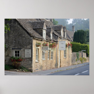 Bar da vila no impressão do poster de Cotswolds