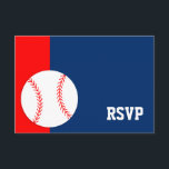 Bar de baseball azul vermelho Mitzvah RSVP<br><div class="desc">Placa de resposta RSVP do Bar Mitzvah,  de baseball vermelho e azul moderno.</div>