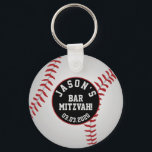 Bar de beisebol Mitzvah Favor Chaveiro Vermelho Ne<br><div class="desc">Bar de beisebol vermelho,  branco e preto personalizado,  o obrigado Mitzvah é a favor do chaveiro.</div>
