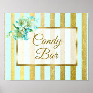 Bar de Casamento do  do Candy Azul e Poster Dourad