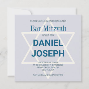 Bar de estrela judaica quadrada Mitzvah Convite - 
