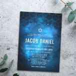 Bar de Galáxia Espacial Azul - Convites Mitzvah<br><div class="desc">O tema do espaço moderno foi Bar Mitzvah convites em azul e preto. Esta design única de galáxia é a escolha perfeita para qualquer garoto que ama o espaço. Personalize facilmente o seu evento usando os campos de modelo on-line.</div>
