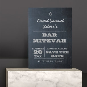 Bar de prata do chalkboard Mitzvah Salve o cartão