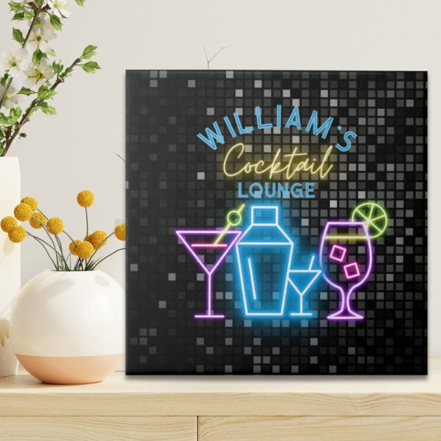 Bar do coquetel Neon Look Retro (Neon Look Retro Cocktail Lounge Bar Ceramic Tile)