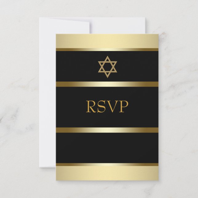 Bar Dourado preto Mitzvah RSVP (Frente)