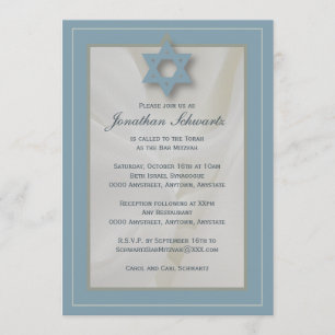 Bar Elegante Mitzvah Convite Azul Claro Tecido