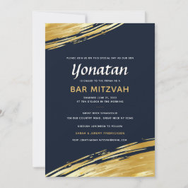 Bar Elegante Mitzvah Marinho Convite Dourado Azul