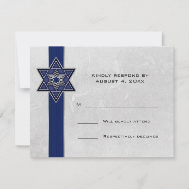 Bar Estrela de Stripe Azul Escuro Mitzvah RSVP (Frente)