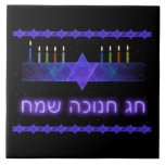 Bar Estrela Menorah<br><div class="desc">Uma imagem fractal roxa e azul, com um Magen David (Estrela de David), no meio, como uma menorah Chanukkah. O motivo é repetido como uma borda superior e inferior. As velas estão acesas. O texto hebraico que lê "Chag Chanukkah Sameach" (Happy Chanukkah) também aparece em roxo brilhante. Tudo num fundo...</div>