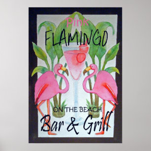 Bar Flamingo Rosa e Poster de Grill Beach