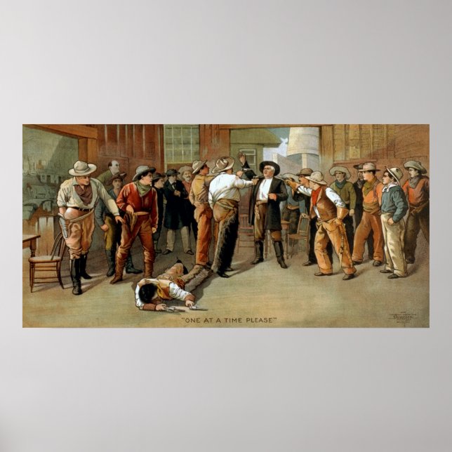 Bar gun fight scene from theater poster (Frente)