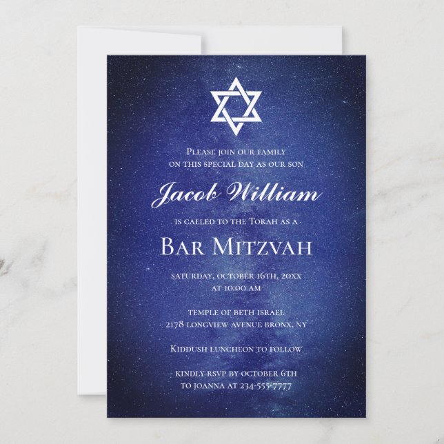 Bar Judeu Mitzvah Convite Personalizado (Frente)