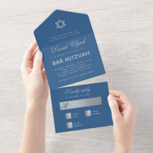 Bar Mitzvah Azul Clássico Estrela Prata Falso Rote