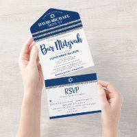 Bar Mitzvah Azul Marinho Tallit Prata Escrita Mode