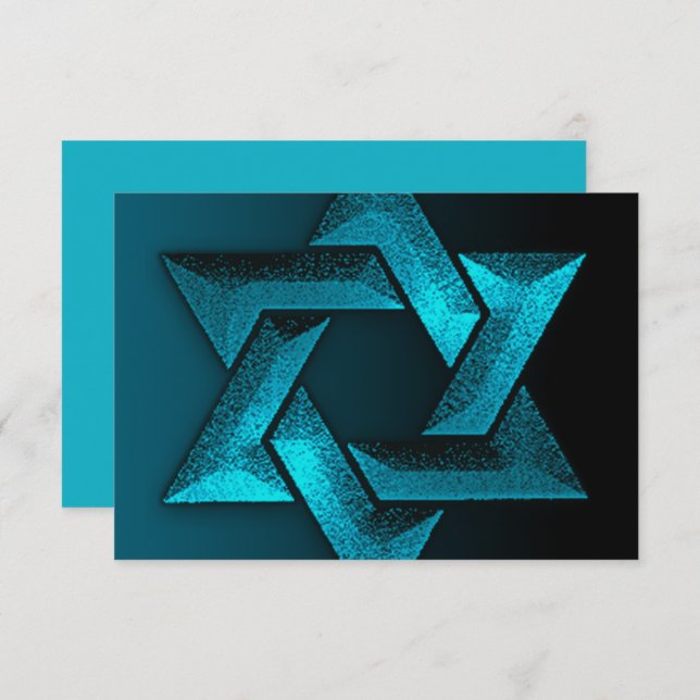 Bar Mitzvah Black and Teal Star de David RSVP (Frente/Verso)
