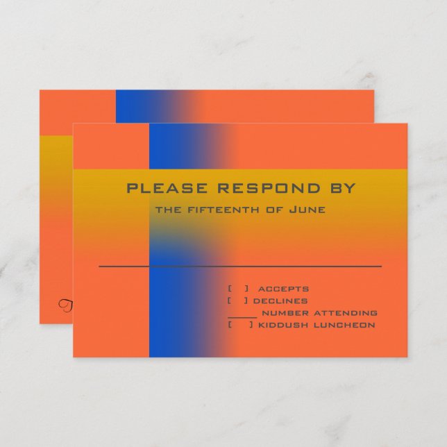 Bar Mitzvah Blue e Dourada RSVP Contemporânea (Frente/Verso)