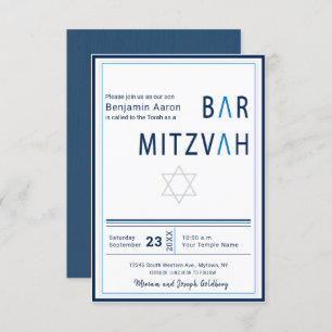 Bar Mitzvah Blue Stripe Modern Convite